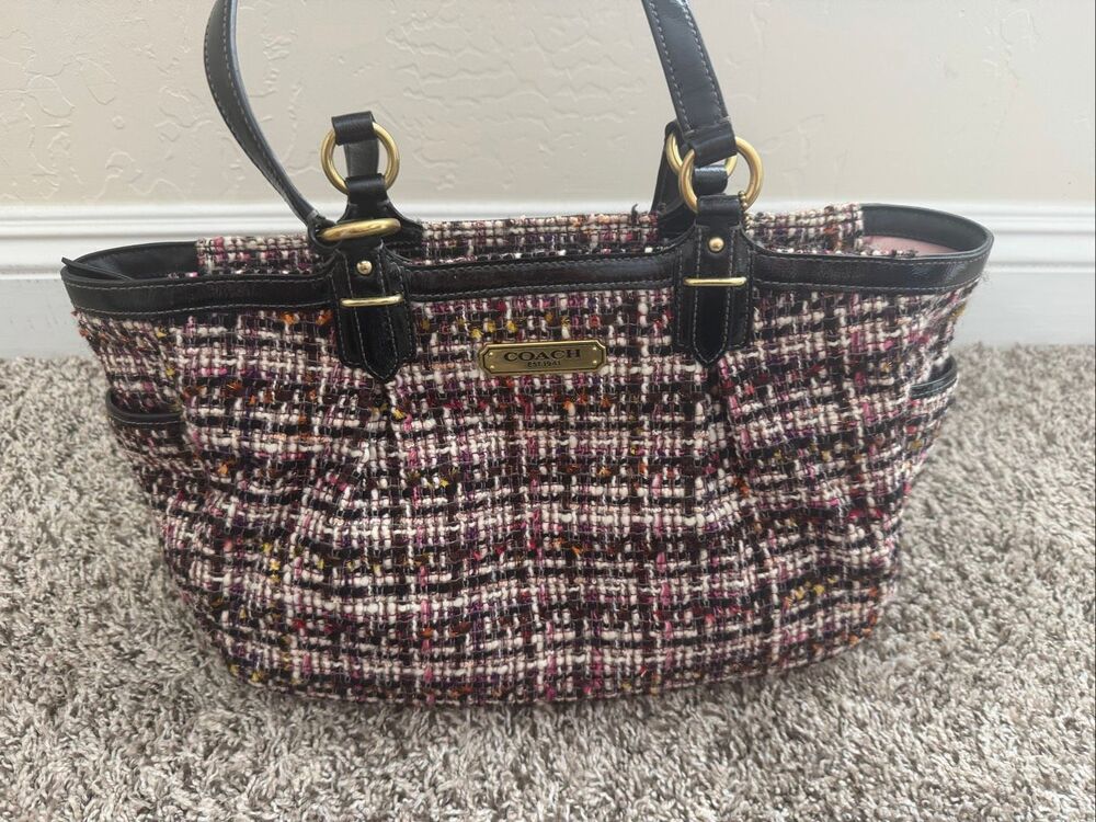 Coach Black/Multicolor Galaxy Tweed and Patent Leather Satchel - Picture 2 of 16